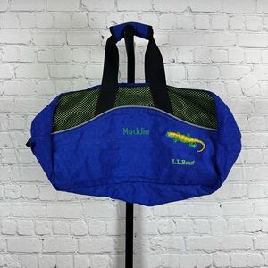 L.L. Bean Blue and Green Lizard Embroidered Maddie Small Duffle Bag